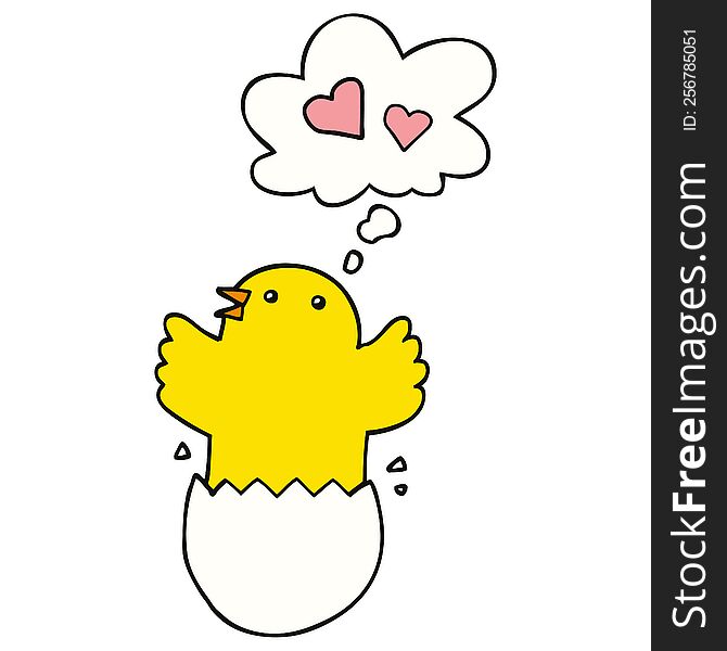 cute hatching chick cartoon with thought bubble