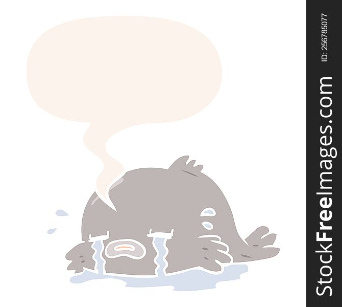 Cartoon Crying Fish And Speech Bubble In Retro Style
