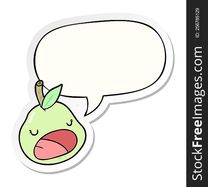 Cute Cartoon Pear And Speech Bubble Sticker