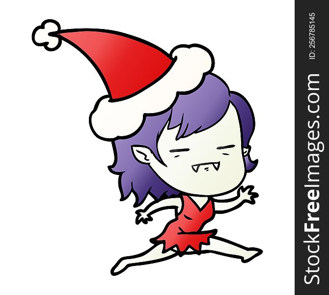 Gradient Cartoon Of A Undead Vampire Girl Wearing Santa Hat