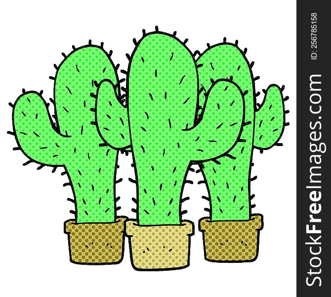 freehand drawn comic book style cartoon cactus