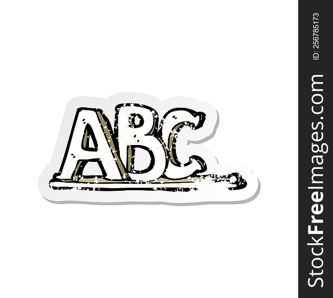 retro distressed sticker of a cartoon ABC letters