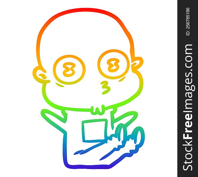 Rainbow Gradient Line Drawing Cartoon Weird Bald Spaceman