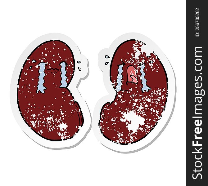Distressed Sticker Of A Cartoon Kidneys Crying