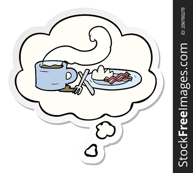 cartoon breakfast with thought bubble as a printed sticker