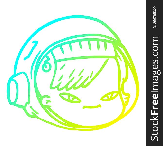 Cold Gradient Line Drawing Cartoon Astronaut Face