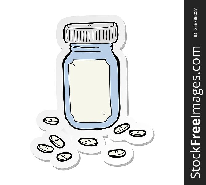 Sticker Of A Cartoon Jar Of Pills