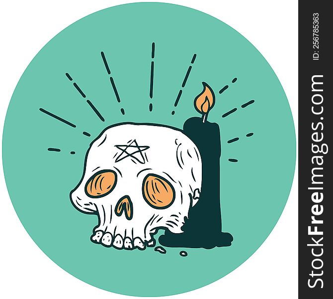 icon of tattoo style spooky skull and candle