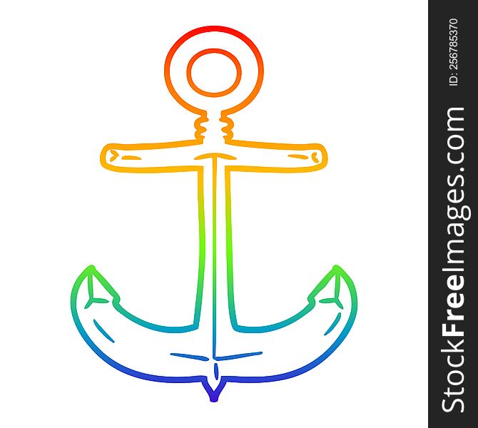 rainbow gradient line drawing of a cartoon anchor