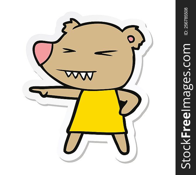Sticker Of A Pointing Bear Cartoon