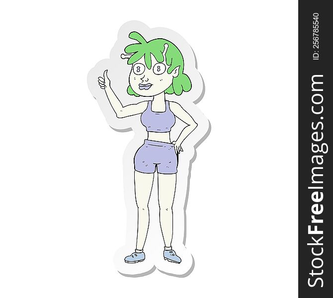 Sticker Of A Cartoon Alien Gym Girl