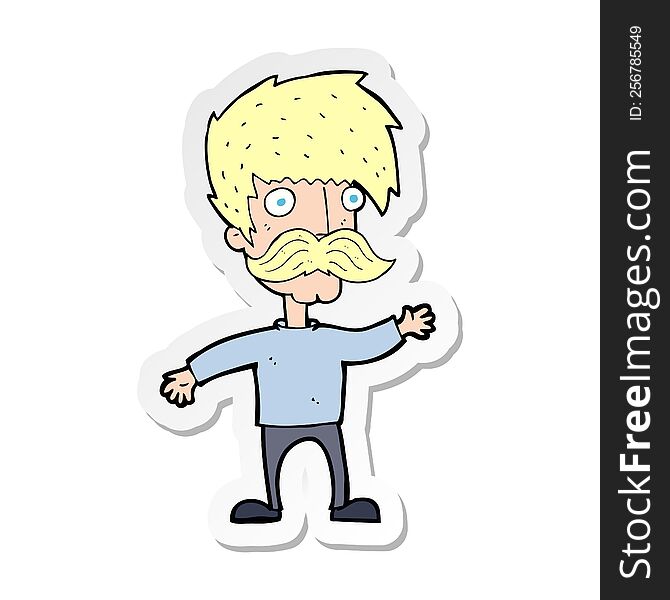 Sticker Of A Cartoon Man With Mustache Waving