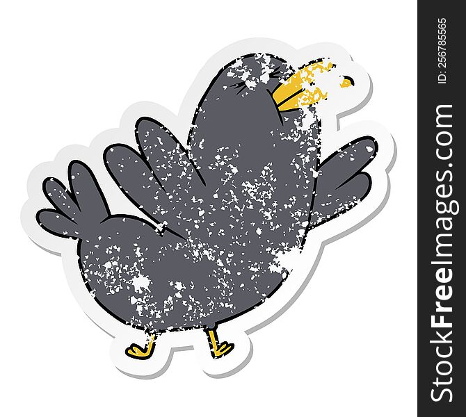 distressed sticker of a cartoon blackbird