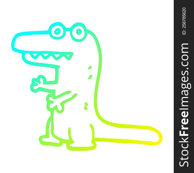 cold gradient line drawing of a cartoon crazy alligator