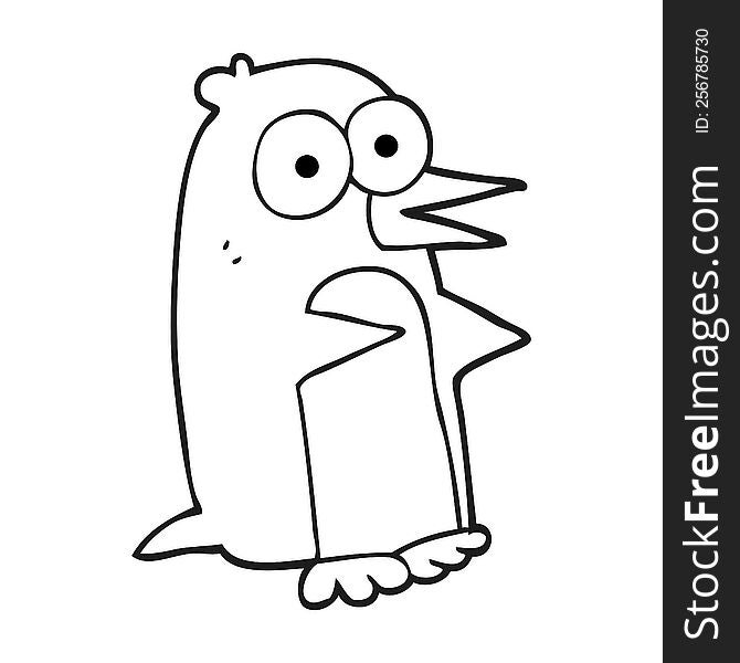 freehand drawn black and white cartoon penguin