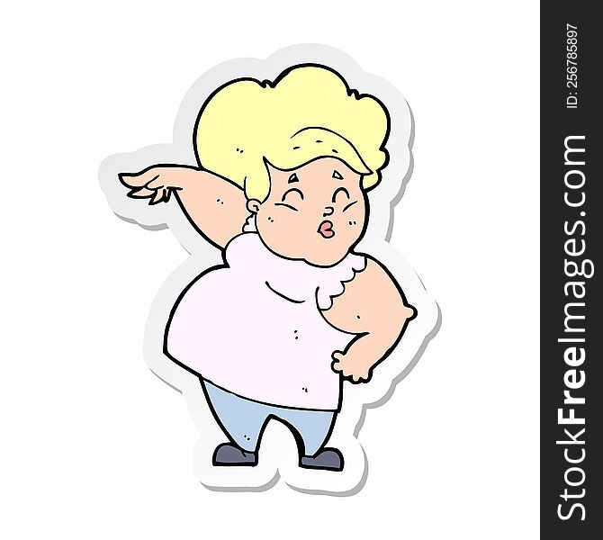 Sticker Of A Cartoon Happy Overweight Lady