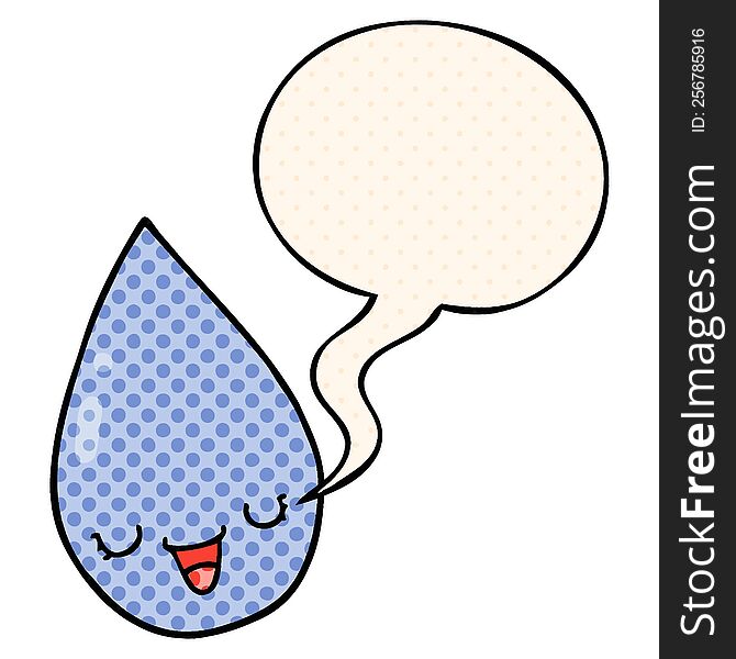 cartoon raindrop with speech bubble in comic book style