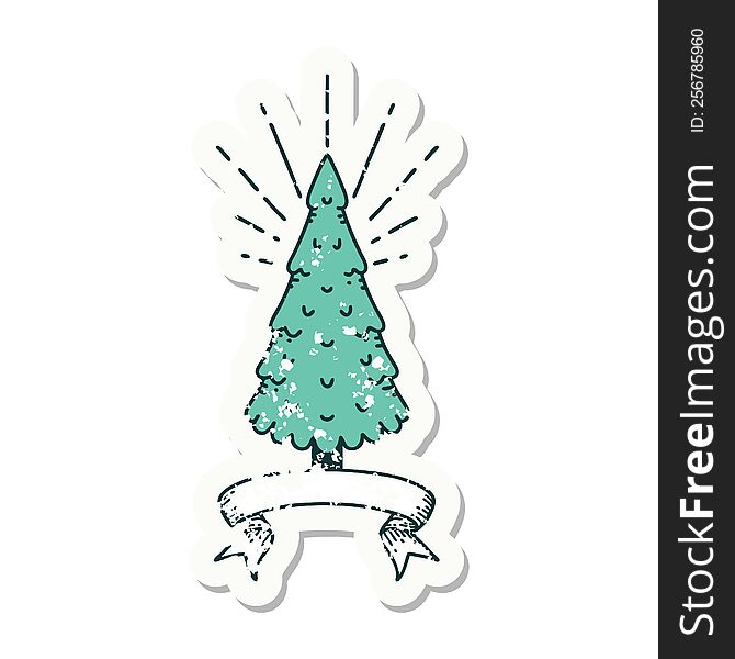 Grunge Sticker Of Tattoo Style Pine Tree