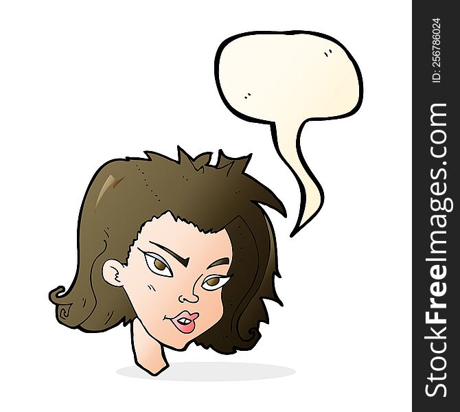 cartoon female face with speech bubble