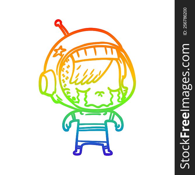 rainbow gradient line drawing cartoon crying astronaut girl