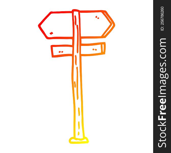 warm gradient line drawing of a cartoon direction sign