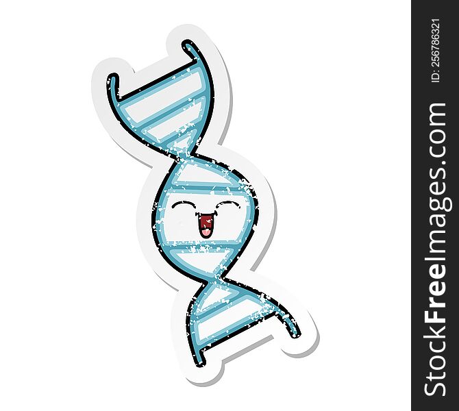 Distressed Sticker Of A Cute Cartoon DNA Strand