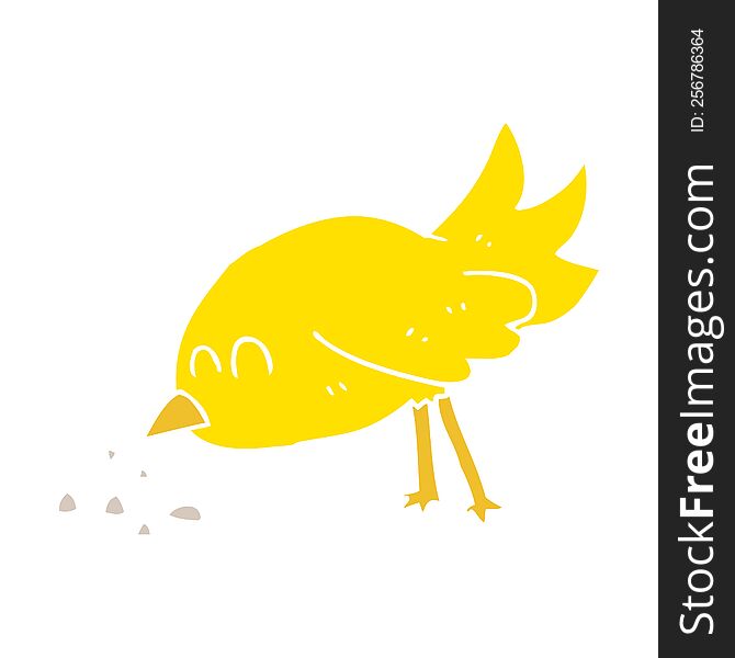 flat color illustration of a cartoon bird pecking seeds