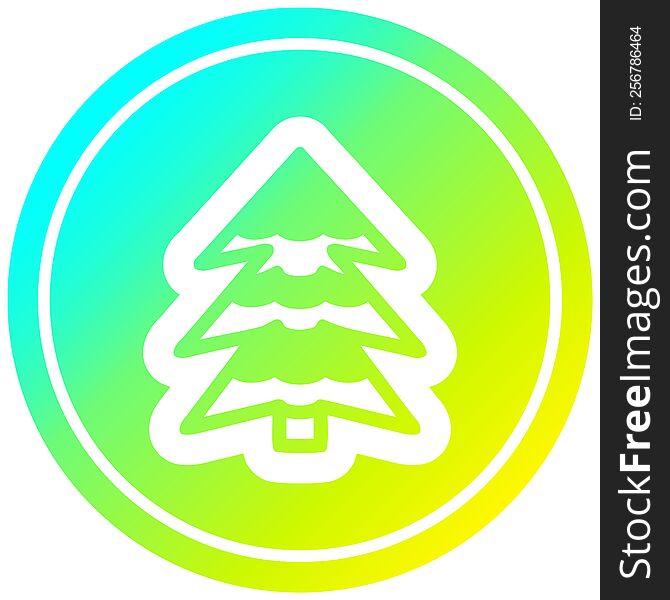 snowy tree circular icon with cool gradient finish. snowy tree circular icon with cool gradient finish