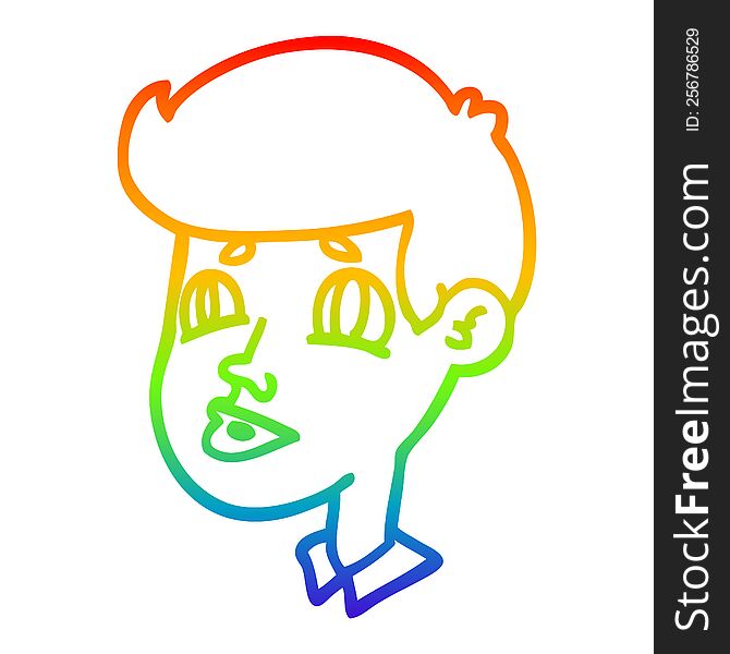 Rainbow Gradient Line Drawing Cartoon Boy Face