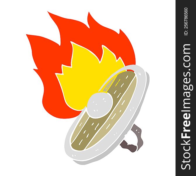 Flat Color Illustration Of A Cartoon Shield Burning