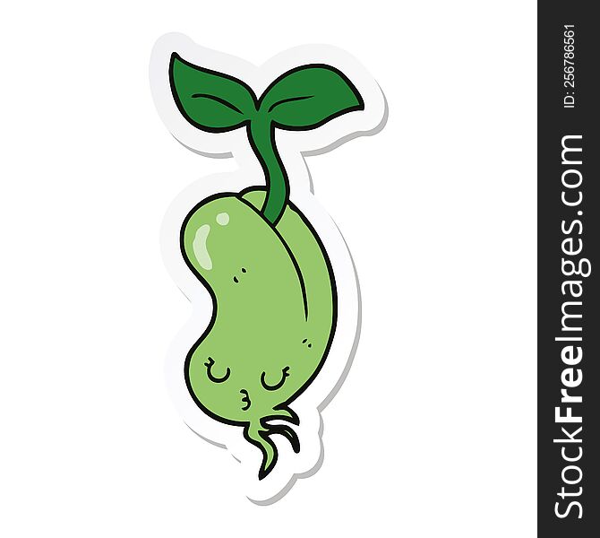 sticker of a cartoon sprouting bean