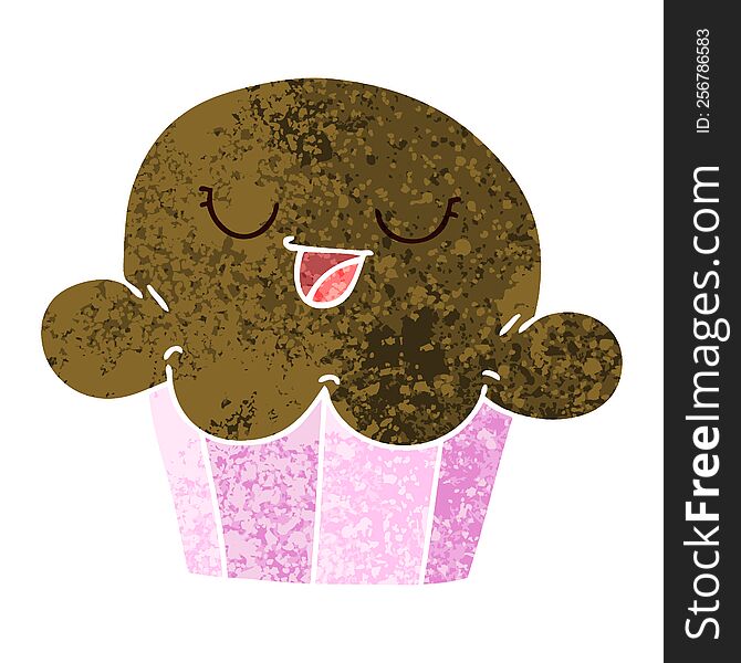 retro illustration style quirky cartoon happy muffin. retro illustration style quirky cartoon happy muffin