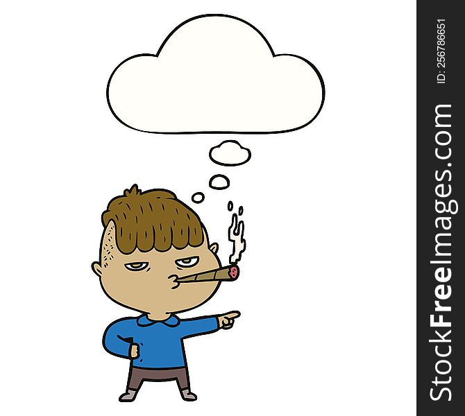 cartoon man smoking with thought bubble. cartoon man smoking with thought bubble