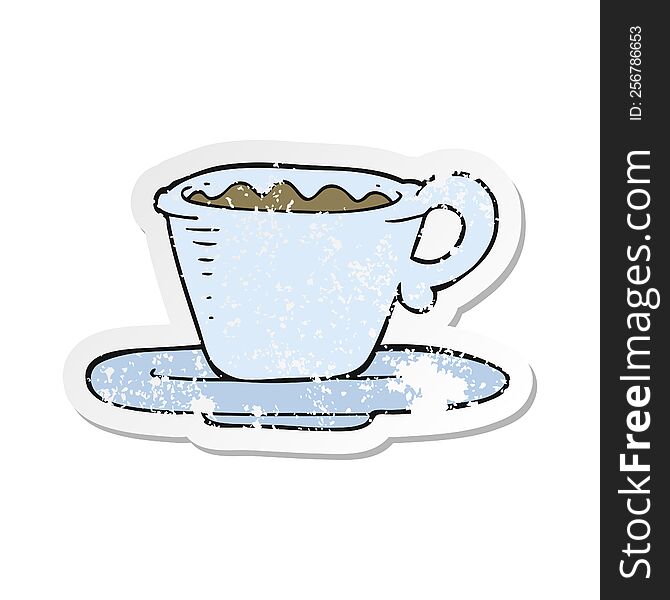 Retro Distressed Sticker Of A Cartoon Coffee Cup