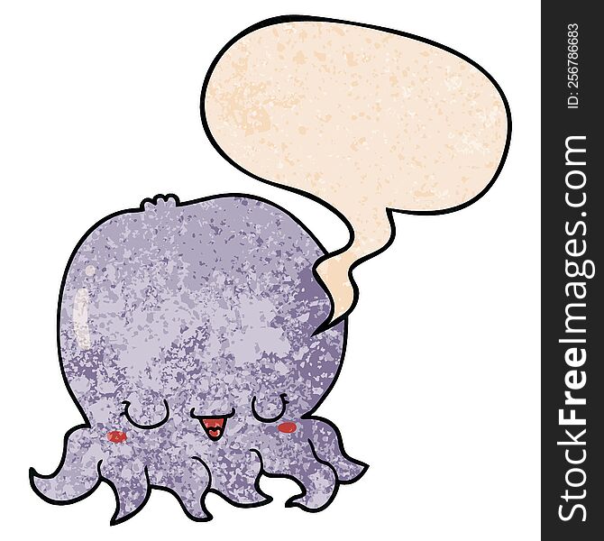 cartoon jellyfish with speech bubble in retro texture style