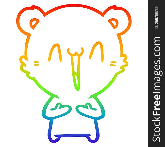 Rainbow Gradient Line Drawing Happy Polar Bear Cartoon