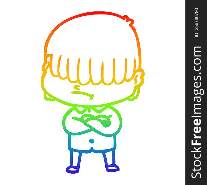 Rainbow Gradient Line Drawing Cartoon Boy With Untidy Hair