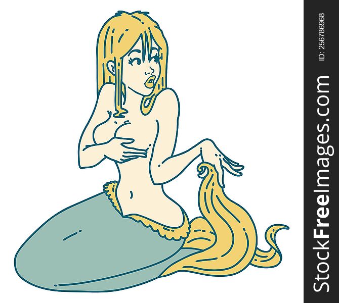 iconic tattoo style image  of a mermaid. iconic tattoo style image  of a mermaid