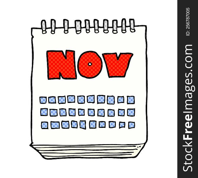 freehand drawn cartoon calendar showing month of November