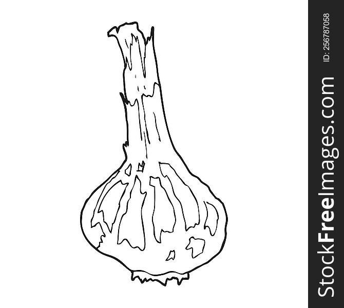 freehand drawn black and white cartoon garlic