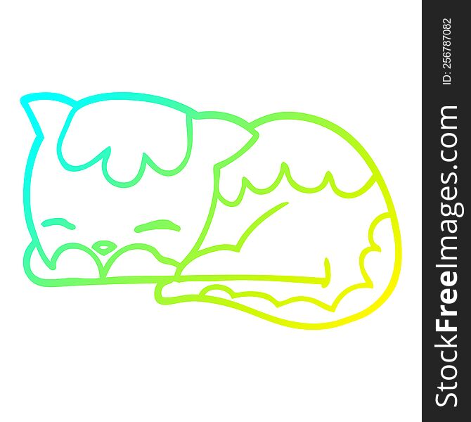 cold gradient line drawing of a cartoon cat sleeping