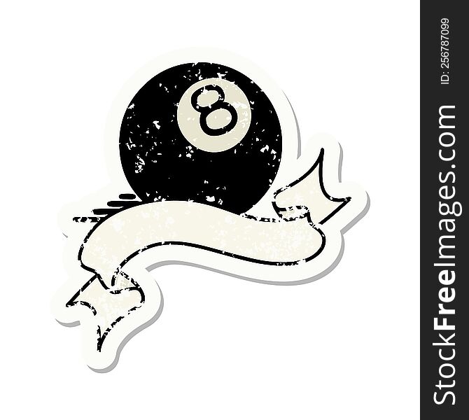 Grunge Sticker With Banner Of A 8 Ball