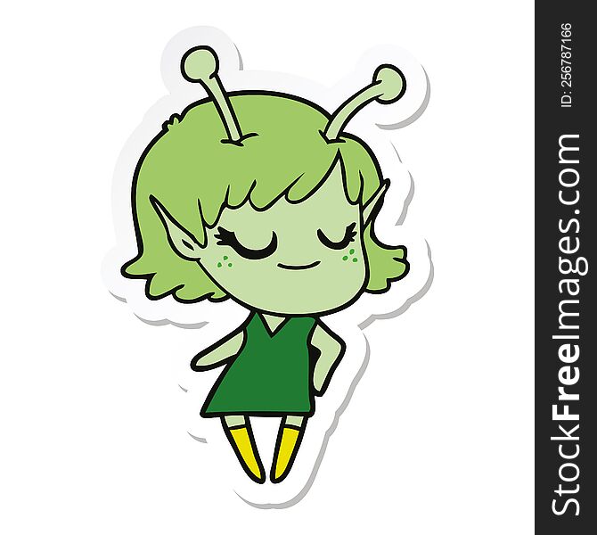 sticker of a smiling alien girl cartoon