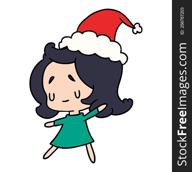 hand drawn christmas cartoon of kawaii girl