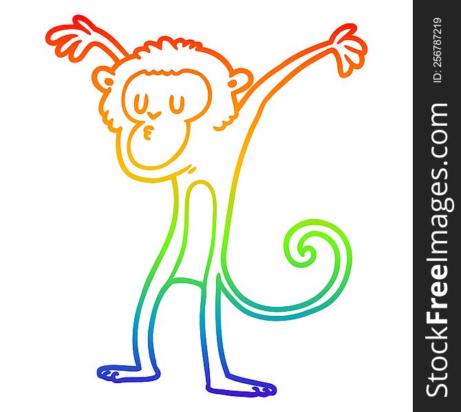Rainbow Gradient Line Drawing Cartoon Monkey