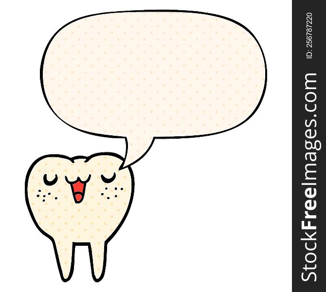 Cartoon Tooth And Speech Bubble In Comic Book Style