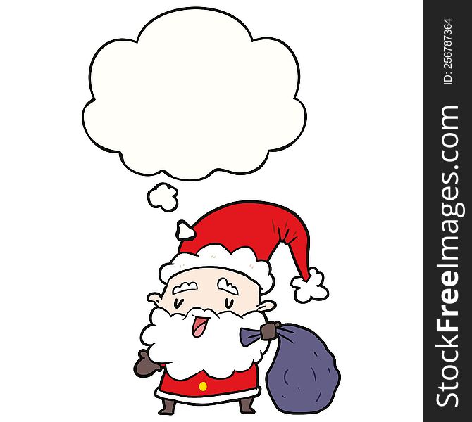 Cartoon Santa Claus With Sack And Thought Bubble