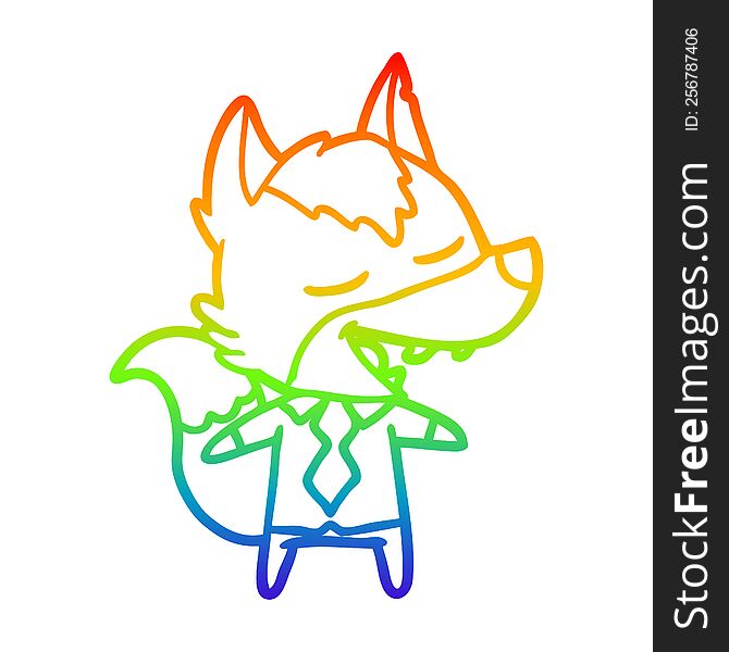 Rainbow Gradient Line Drawing Cartoon Office Wolf Laughing