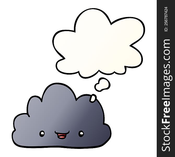 cartoon tiny happy cloud with thought bubble in smooth gradient style