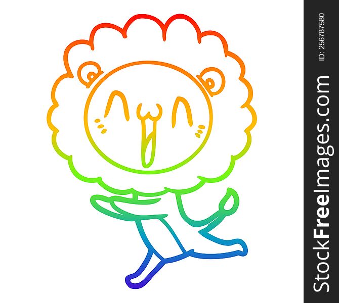 rainbow gradient line drawing of a happy cartoon lion